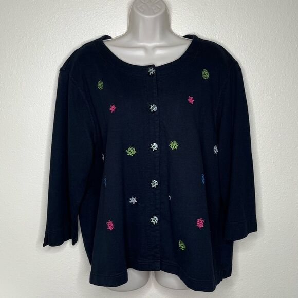 Vintage Natalie & Me Weekend Woman Snowflake Embroidered Black Button Women 1X - Picture 1 of 11